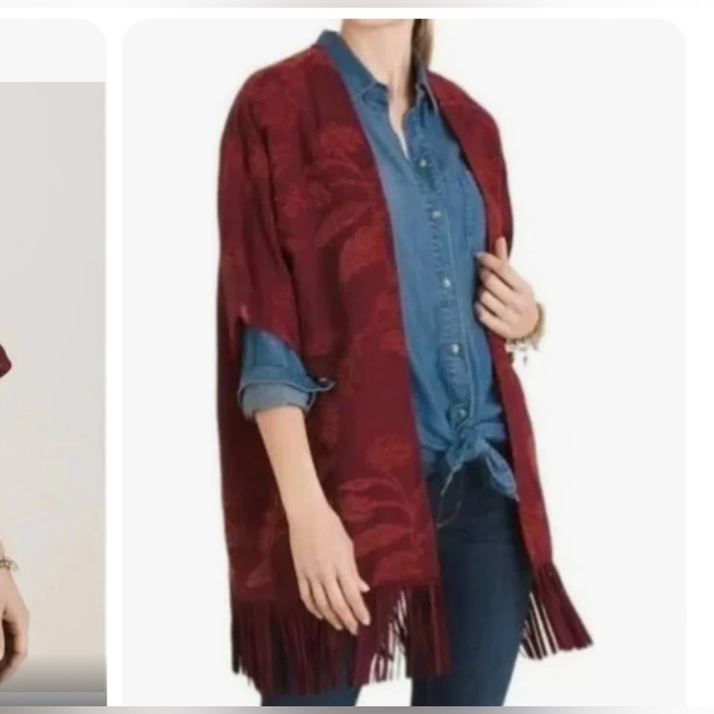 Chicos Red Floral Jacquard Ruana size XL